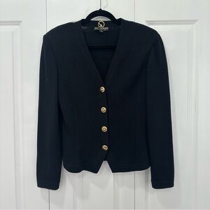 St. John Black V Neck Cardigan